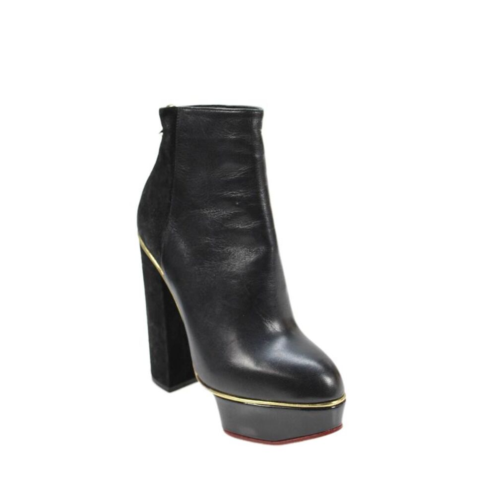 Charlotte Olympia Womens Leather Platform Gold Tone Ankle Boots Black Size 36 6